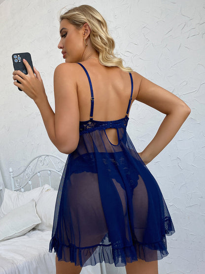 V-Neck Spaghetti Strap Lace Babydoll Sleepwear