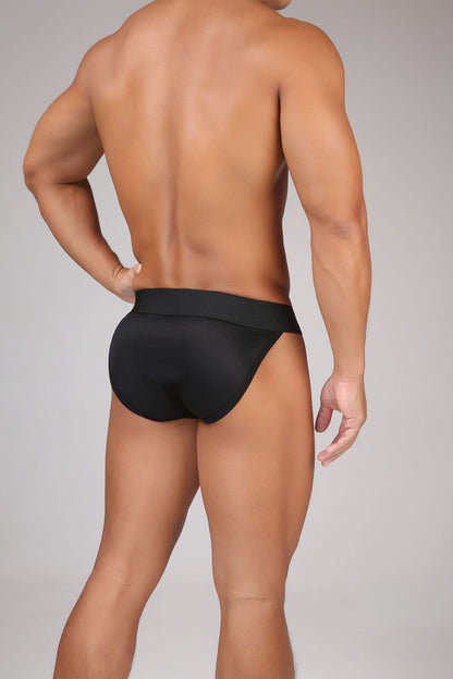 Black Men's Breathable Mesh Briefs, High-Cut with Independent Pouch & Metal Buckle