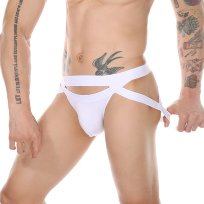 White Men's Cotton Steel Ring Thong, Low-Rise T-Back Underwear