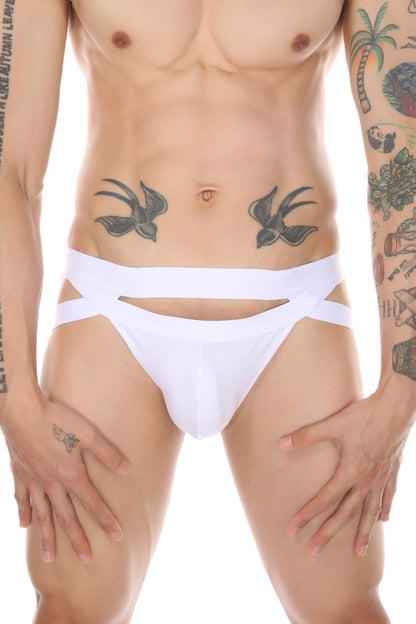 White Men's Cotton Steel Ring Thong, Low-Rise T-Back Underwear