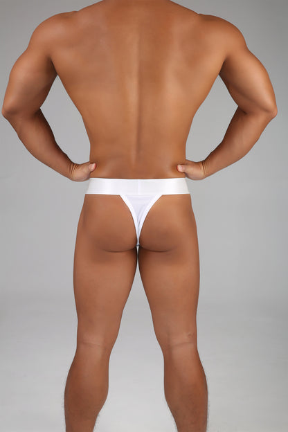 White Men's Mesh Thong with Wide Waistband, Breathable T-Back Underwear
